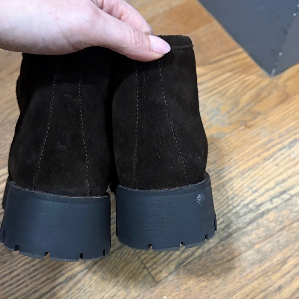 Black Suede Loafer Boots with Gold Accent - Picture 2 of 4